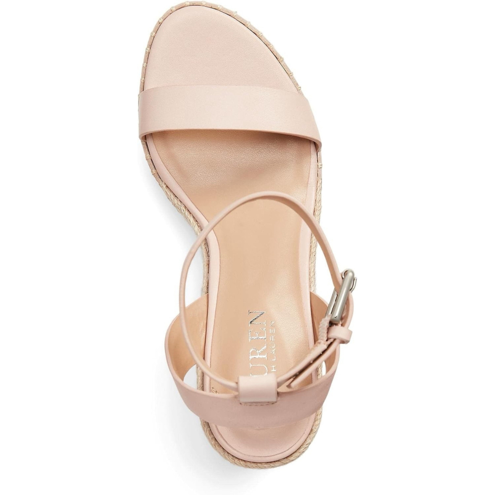 Lauren Ralph Lauren Hilarie LEATHER Espadrille Platform Sz 9.5 B PINK Soft Nappa - Picture 4 of 13